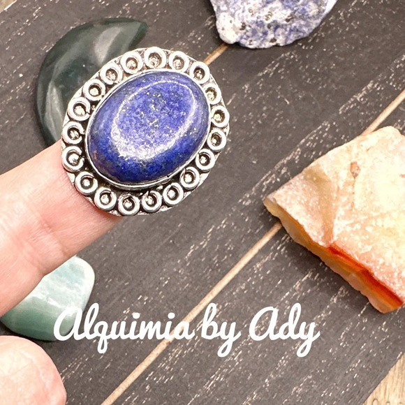 Maximalist Lapis lazuli silver oversized statement western ring - Picture 2 of 6